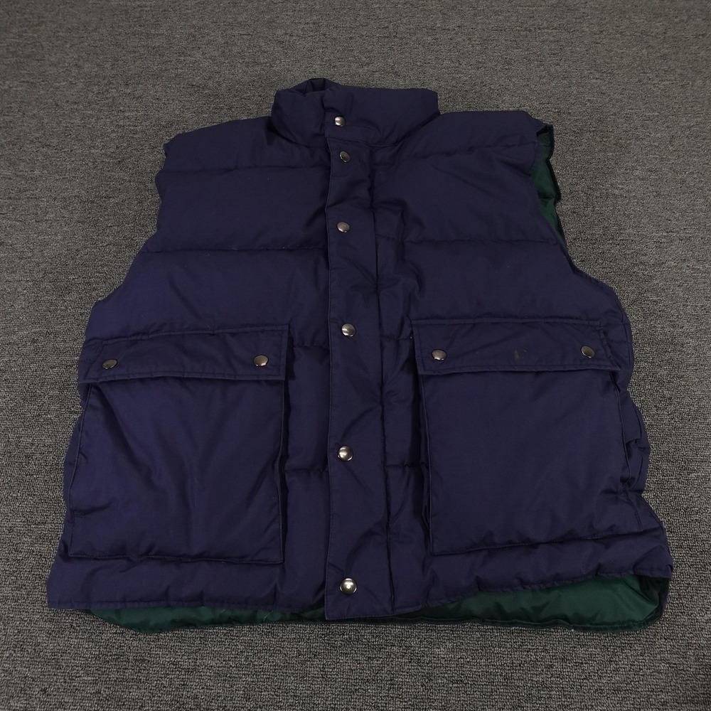 Vintage‎ Woodlake Vest Mens Large Blue Down Puffer Snap Front Outdoor Insulated